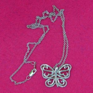 sterling silver& 1/4 ct diamond butterfly necklace